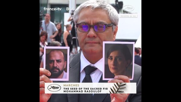 Mohammad Rasoulof en bas des marches du Festival de Cannes 2024